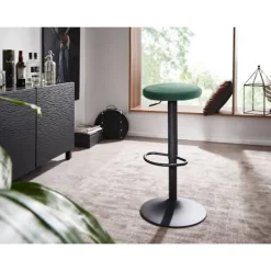 Rootz barstol fløjlsgrøn skammel uden ryglæn 58 - 79 cm - Køkkentaburet stof - metal 100kg - Design barstol bordstol roterende bistrostol