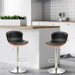 Rootz Barstole - Fodstøtte - Sæt med 2 - Højdejusterbar - Roterbar - 46 x 53,5 x 85-106 cm - Sort - Sølv - PU