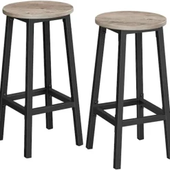 Rootz Barstole - Sæt med 2 - Køkkenstol - Metalstel - Forarbejdet træ - Grå - 32 x 65 cm