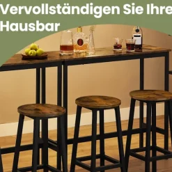 Rootz Bart -bord med 2 barkrakker - Stående bord og stole - Bar Set - Rumbesparende design - 40x100x90 cm bord, 32 cm D x 65 cm H -afføring