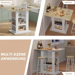 Rootz Bart -bord med opbevaring - Hjemstangsbord - Multifunktionsbetælling - 2 glasholdere - 105 cm x 94 cm x 68 cm - Brun, hvid