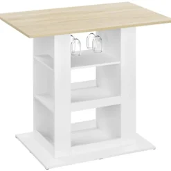 Rootz Bart -bord med opbevaring - Hjemstangsbord - Multifunktionsbetælling - 2 glasholdere - 105 cm x 94 cm x 68 cm - Brun, hvid