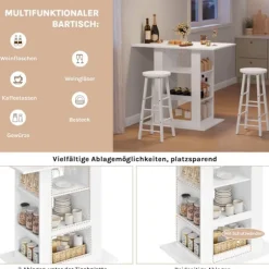 Rootz Bart -bord med opbevaring - Højt bord - Counter Table - Robust & Scratch -resistente - 105 cm x 94 cm x 68 cm - Hvid