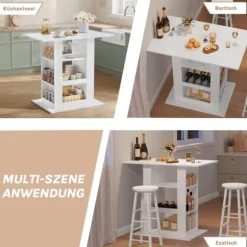 Rootz Bart -bord med opbevaring - Højt bord - Counter Table - Robust & Scratch -resistente - 105 cm x 94 cm x 68 cm - Hvid