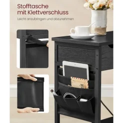 Rootz Black Wood Grain Sidebord - Stofpose af spånplader - Bærbart endebord - Letvægts - Nem montering - Alsidig brug - 60 cm x 31,5 cm x 60 cm