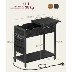 Rootz Black Wood Grain Sidebord - Stofpose af spånplader - Bærbart endebord - Letvægts - Nem montering - Alsidig brug - 60 cm x 31,5 cm x 60 cm
