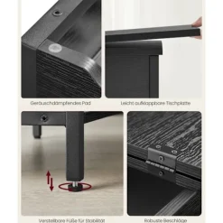 Rootz Black Wood Grain Sidebord - Stofpose af spånplader - Bærbart endebord - Letvægts - Nem montering - Alsidig brug - 60 cm x 31,5 cm x 60 cm