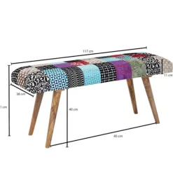 Rootz bænk fløjl - massivt træ bænk flerfarvet 117x51x38 cm sengebænk patchwork - Design polstret bænk gang moderne - Polstret stof bænk spisestue - G | Fyndiq