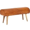 Rootz bænk ægte læder - massivt træ bænk 100x53x40 cm - 2-personers polstret bænk hall springbok brun - Lille læder sengebænk Hall møbler hall bænk