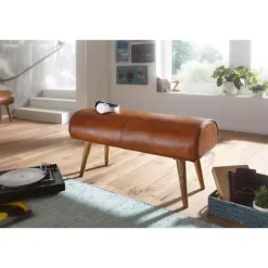 Rootz bænk ægte læder - massivt træ bænk 100x53x40 cm - 2-personers polstret bænk hall springbok brun - Lille læder sengebænk Hall møbler hall bænk