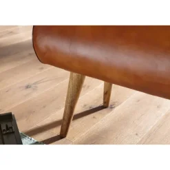 Rootz bænk ægte læder - massivt træ bænk 100x53x40 cm - 2-personers polstret bænk hall springbok brun - Lille læder sengebænk Hall møbler hall bænk