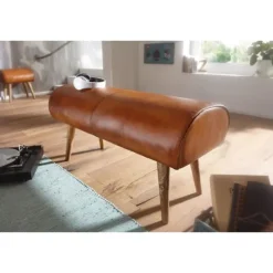 Rootz bænk ægte læder - massivt træ bænk 100x53x40 cm - 2-personers polstret bænk hall springbok brun - Lille læder sengebænk Hall møbler hall bænk