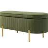 Rootz bænk med opbevaring - Polstret sæde - Fløjlsbænk - Komfortabel og elegant - 108 cm x 44 cm x 43,5 cm - Grøn og guld