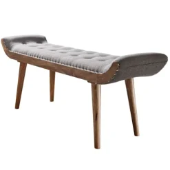 Rootz bænk stof - massivt træ bænk grå 125x51x38 cm Chesterfield design - Hall polstret bænk - Stof bænk sengebænk 2 personer - Hall bænk moderne