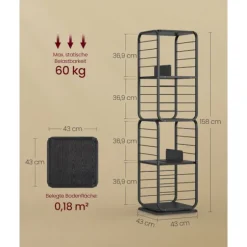 Rootz bogreol - Ebony Black-Ink Black - Spånpladestål - Stor opbevaring - Robust konstruktion - Nem montering - 43cm x 43cm x 158cm