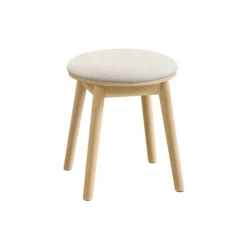 Rootz Boho Style Dressing Taburet - Cremehvid Eg Beige - Rund Ottoman - Gummi træ Boucle stof - 37 cm x 37 cm x 43 cm