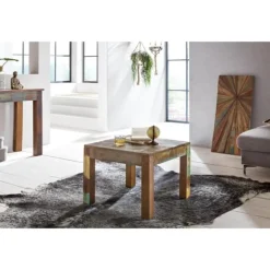 Rootz bord 60 x 60 cm Genbrug Vintage massivt træ stuebord Design sidebord country house sofaer - Bord til stuen Shabby chic lavet af mangotræ