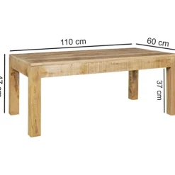 Rootz bord 110 x 60 x 47 cm massivt træ Mango Natur - Stuebord i landlig stil Rustikt sofabord Stue i massivt træ