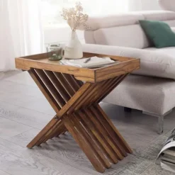Rootz bord Massivt træ sheesham design foldebord serveringsbakke og bordramme sammenfoldelig landlig stil