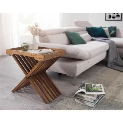 Rootz bord Massivt træ sheesham design foldebord serveringsbakke og bordramme sammenfoldelig landlig stil