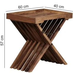 Rootz bord Massivt træ sheesham design foldebord serveringsbakke og bordramme sammenfoldelig landlig stil