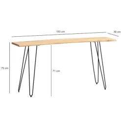 Rootz Chic Console Table - Modern Console Table - Expressive møbler - Håndlavet kvalitet - 150 cm x 36 cm x 75 cm