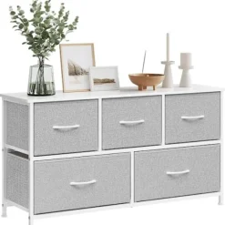 Rootz Choker Cabinet 5 skuffe - Opbevaringsskab - Arrangørkiste - Grå træ - Metalramme - 100 x 54 x 30 cm - Rumbesparelse