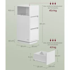 Rootz Cloud White sengeborde - Træspånplader - MDF - Natborde - 30 cm x 25 cm x 65 cm - Max belastning 45,4 kg - 2-delt sæt