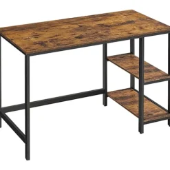 Rootz Computerbord/skrivebord - Kontorbord med 2 hylder i højre eller venstre side - Til kontoret, stuen - Stålstel - Industrielt design - Vintage bru | Fyndiq