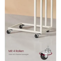 Rootz cremehvidt sidebord - Endebord - Natbord - Spånpladestål - Justerbare fødder - Hjul - Letvægts - 35cm x 50cm x 60cm