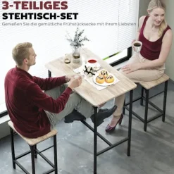 Rootz 3-delt barbordssæt - Bartisch med barstole - Industrielt spisebordssæt - Skridsikre fodpuder - 80 cm x 50 cm x 87 cm