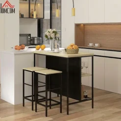 Rootz 3-delt barbordssæt - barstole - pubbord - pletbestandigt - pladsbesparende - stålstel - 100W x 60D x 95H cm (Bord), 32W x 32D x 68H cm (skammel) | Fyndiq