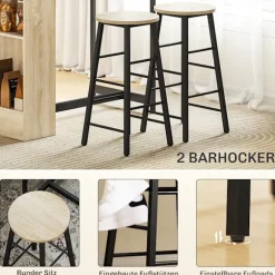 Rootz 3-delt barbordssæt - pubbord - bordsæt med høj top - pladsbesparende - 91 cm x 49 cm x 91 cm
