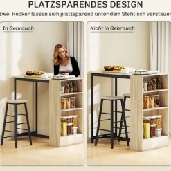 Rootz 3-delt barbordssæt - pubbord - bordsæt med høj top - pladsbesparende - 91 cm x 49 cm x 91 cm