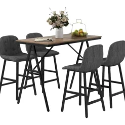 Rootz 5-delt barbordssæt - Spisebordssæt - Pubbord og stole - Industrielt design - Pladsbesparende - Mørkegrå - 120 cm x 60 cm x 91 cm