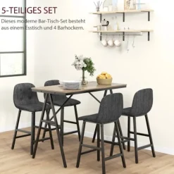 Rootz 5-delt barbordssæt - Spisebordssæt - Pubbord og stole - Industrielt design - Pladsbesparende - Mørkegrå - 120 cm x 60 cm x 91 cm