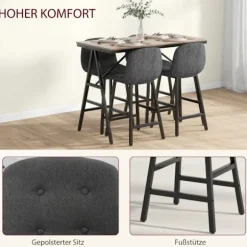 Rootz 5-delt barbordssæt - Spisebordssæt - Pubbord og stole - Industrielt design - Pladsbesparende - Mørkegrå - 120 cm x 60 cm x 91 cm