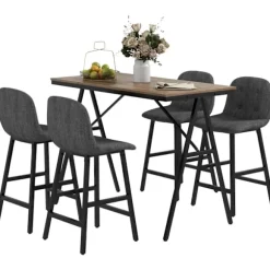 Rootz 5-delt barbordssæt - Spisebordssæt - Pubbord og stole - Industrielt design - Pladsbesparende - Mørkegrå - 120 cm x 60 cm x 91 cm