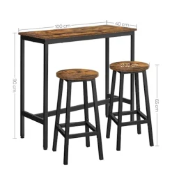 Rootz 3-delt barbordssæt - vintage brun-sort - spånpladestål - 100 cm x 90 cm x 40 cm - 65 cm x 32 cm (Ø x H) - 18,1 kg - 100 kg statisk bæreevne - Ba | Fyndiq
