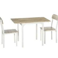 Rootz 2-delt siddegruppe - Sammenklappeligt spisebord med 2 stole - Foldebord - Hvid + Natur - 110 cm x 70 cm x 75 cm