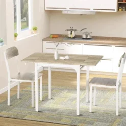 Rootz 2-delt siddegruppe - Sammenklappeligt spisebord med 2 stole - Foldebord - Hvid + Natur - 110 cm x 70 cm x 75 cm