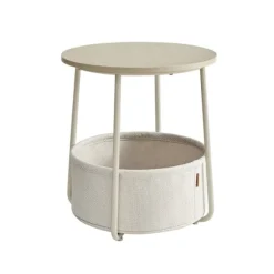 Rootz 3-delt sidebord - Beige bord - Spånplade stål polyester - Opbevaringskurv - Letvægts - Robust konstruktion - 45cm x 50cm x 50cm
