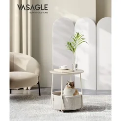 Rootz 3-delt sidebord - Beige bord - Spånplade stål polyester - Opbevaringskurv - Letvægts - Robust konstruktion - 45cm x 50cm x 50cm