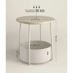 Rootz 3-delt sidebord - Beige bord - Spånplade stål polyester - Opbevaringskurv - Letvægts - Robust konstruktion - 45cm x 50cm x 50cm