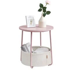 Rootz 3-delt sidebord - Stofkurv - Pastel Pink Cloudy White - Spånplade stål Polyester - Opbevaringsløsning - Nem montering - Letvægts - 45 cm x 50 cm | Fyndiq