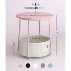 Rootz 3-delt sidebord - Stofkurv - Pastel Pink Cloudy White - Spånplade stål Polyester - Opbevaringsløsning - Nem montering - Letvægts - 45 cm x 50 cm | Fyndiq