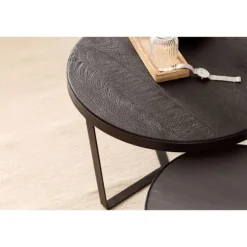 Rootz 2-delt sofaborde - Moderne design - Runde borde - Naturligt trækorn - Elegant stenlook - Håndlavet - Pladsbesparende - Gulvbeskyttere - Akacietr | Fyndiq