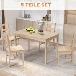Rootz 5-delt spisebordssæt - Spisestuemøbler - Fyrretræ Spisestuesæt - Pladsbesparende design - Materialer af høj kvalitet - Gulvbeskyttelse - Bord: 1 | Fyndiq