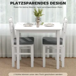 Rootz 3-delt spisebordssæt - Køkkensæt - Kompakt værelsesmøbel - Pladsbesparende - MDF hvid og grå - 80cm x 40,5cm x 74,5cm