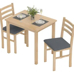 Rootz 3-delt spisebordssæt - Køkkenbord - Pladsbesparende bordsæt - MDF & Skum - 60 cm x 74,5 cm - Brun & Grå